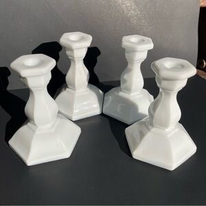 4 Vintage Indiana Glass Tiara Milkglass Mini Candle Holders Ser